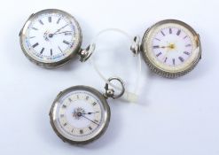 Late 19th century Swiss silver and enamelled pocket watch Swiss marks stamped 935 4cm diameter and