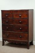 19th century mahogany bow front chest, two short and three long drawers,