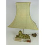 Art Deco style mid 20th Century brass Sphinx on alabaster base table lamp (This item is PAT tested