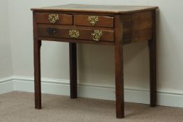 Early 18th century oak three drawer lowboy, with later top.