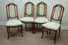 Set four reproduction walnut framed upholstered chairs