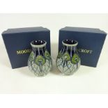 Pair of Moorcroft grey ground 'Blue Peacock Parade' vases, in boxes,