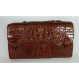 Clothing & Accessories - Early 20th Century crocodile skin handbag with leather lined strap and