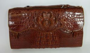 Clothing & Accessories - Early 20th Century crocodile skin handbag with leather lined strap and