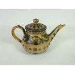 Small 19th Century Doulton Lambeth tea pot with hallmarked silver rims by Arthur Barlow