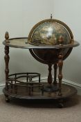 Reproduction two tier globe drinks trolley, hinged top revealing revolving drinks compartment,