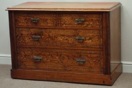 Victorian pitch pine chest, two short and two long drawers, W113cm, H77cm,
