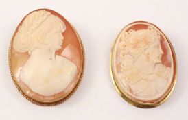 Cameo brooch hallmarked stamped 750 and a similar brooch hallmarked 9ct Condition Report