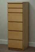 Light oak finish six drawer chest with hinged top, W41cm, H123cm,