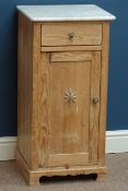 Victorian pine bedside cabinet with marble top, W40cm, H80cm,