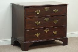 Georgian mahogany three drawer chest, bracket feet, W108cm, H89cm,