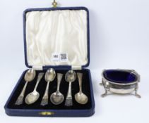 Set of six silver George V silver jubilee teaspoons cased and a Mappin and Webb silver salt approx