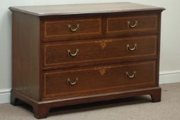 Edwardian inlaid mahogany chest, two short and two long drawers, gilt metal swag handles, W122cm,