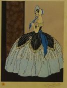 Lady in Blue Dress, limited edition woodcut colour print no.