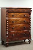 Victorian mahogany Scotch chest, four drawers and top frieze drawer, half barley twist pilasters,