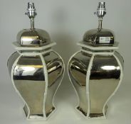 Pair of silver lustre ceramic table lamps (2) Condition Report <a href='//www.