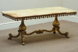 Rectangular onyx and gilt coffee table, 121cm x 51cm,