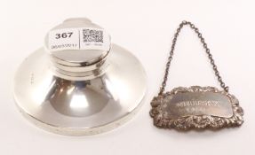 Hallmarked silver inkstand and a Whisky bottle ticket Condition Report <a