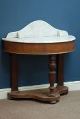 Victorian mahogany demi-lune washstand with marble top, W92cm, H93cm,