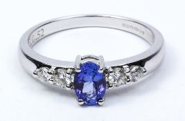 18ct white gold tanzanite and diamond ring hallmarked Condition Report <a