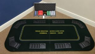 Folding Poker table top with carry bag and a cased set of poker chips (2) Condition
