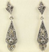 Pair of marcasite drop ear-rings stamped 925 Condition Report <a href='//www.