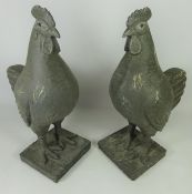 Pair standing cockerels on plinth, W20cm, H41cm Condition Report <a href='//www.