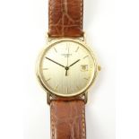 Tissot hallmarked 18ct gold gent's analogue wristwatch with original leather strap box and papers