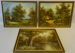 Rural Woodland Landscapes with Cottages and River,