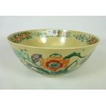 Cantonese Famille Vert bowl with blush glaze and floral decoration,