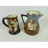 American Belleek porcelain mug hand painted with a monk in an interior setting,