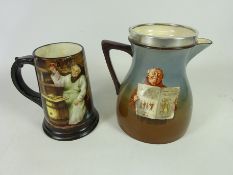 American Belleek porcelain mug hand painted with a monk in an interior setting,