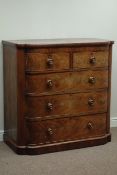 Victorian mahogany shaped front chest, two short three long drawers, W113cm, H112cm,