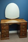 Edwardian walnut twin pedestal dressing table, eight drawers, shaped mirror back, W118cm, H158cm,