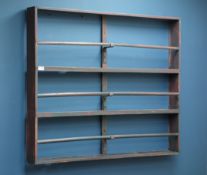 19th century pained pine three heights plate rack, W114cm,