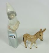 Beswick Donkey and Lladro figure of a girl with a hen (2) Condition Report <a
