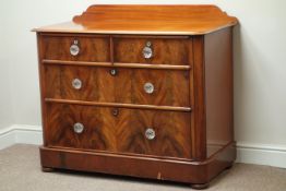 Victorian figured mahogany chest, two short and two long drawers, W107cm, H92cm,
