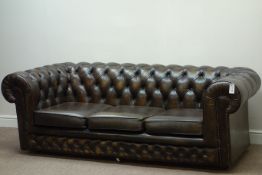 Three seat sofa Chesterfield sofa upholstered in brown leather,