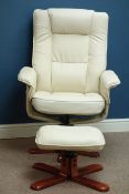 Cream leather upholstered adjustable armchair with footstool Condition Report