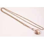 Victorian rose gold heart locket on chain stamped 9ct approx 20.