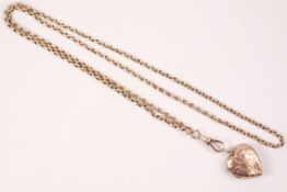 Victorian rose gold heart locket on chain stamped 9ct approx 20.