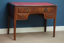 Reproduction mahogany knee hole desk, three drawers, leather inset top, W104cm, H75cm,