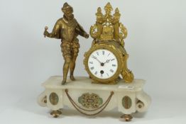 Late 19th century figural gilt metal and alabaster mantel clock CLOCKS & BAROMETERS - as we are not