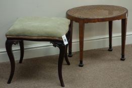 Victorian rosewood cabriole leg stool with shaped upholstered seat and 20th century walnut oval