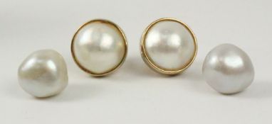 Pair of hallmarked 9ct gold mounted pearl stud ear-rings and a further pair Condition