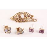 Hallmarked 9ct gold opal and amethyst brooch,