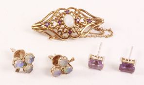 Hallmarked 9ct gold opal and amethyst brooch,