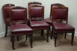 Set six Victorian walnut dining chairs with upholstered seats and backs, carved detail,