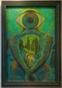 Meditative Surrealist Image, oil pastel signed Oris,