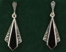 Pair of black onyx and marcasite ear-rings stamped 925 Condition Report <a